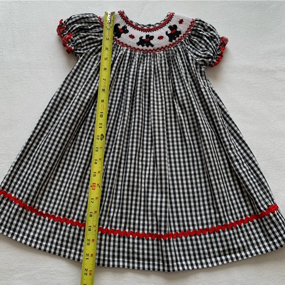 Marmellata Smocked Rickrack Gingham Dress Scottie Dogs, Black, White, Red, 3T - Picture 10 of 12